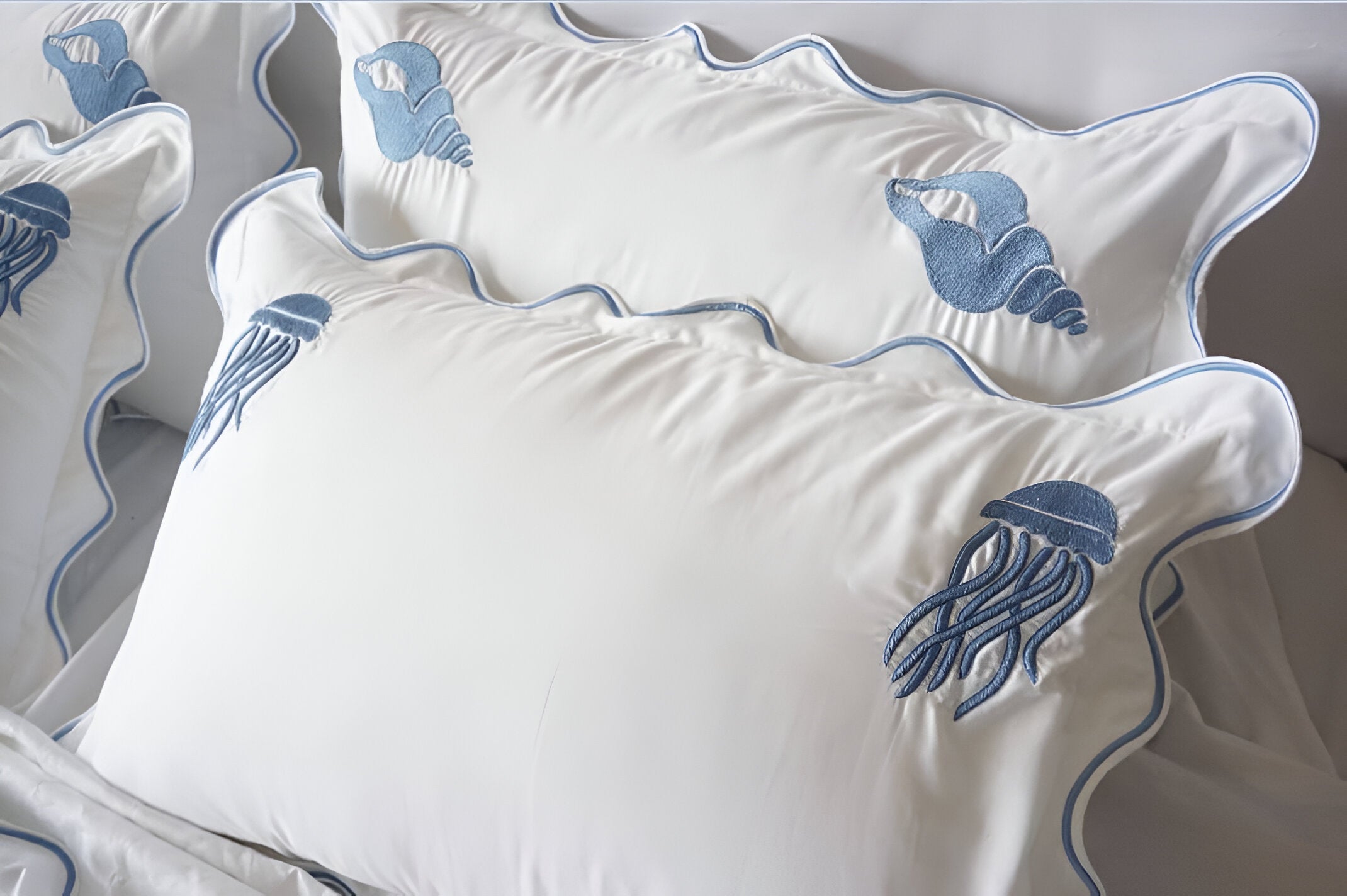 Seahorse Embroidered Cotton Sateen Duvet Cover Set