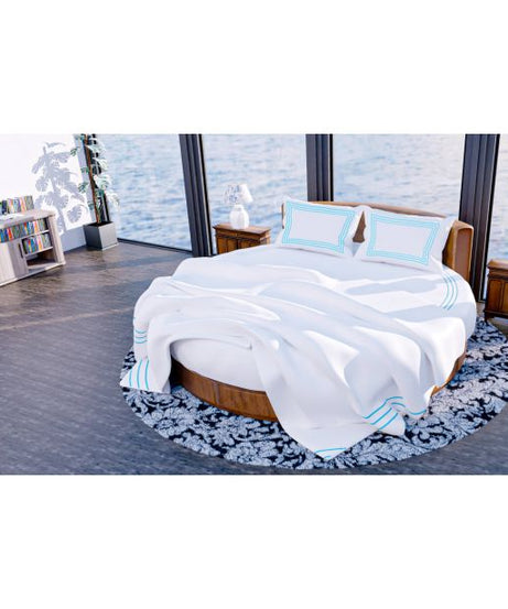 400TC Cotton Triple Embroidery Sateen Solid Round Duvet Cover Set