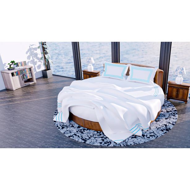 400TC Cotton Triple Embroidery Sateen Solid Round Duvet Cover Set