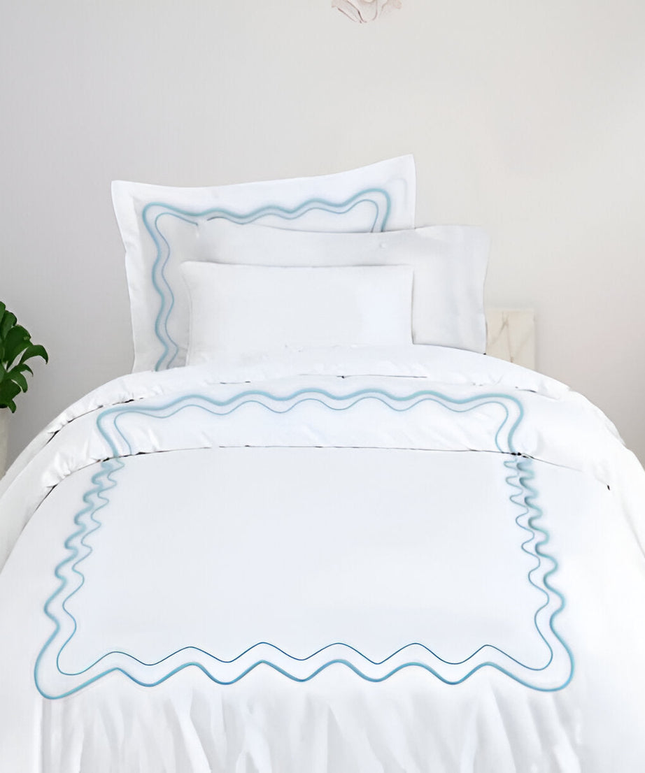 Double Wavy Embroidered Cotton Duvet Cover Set
