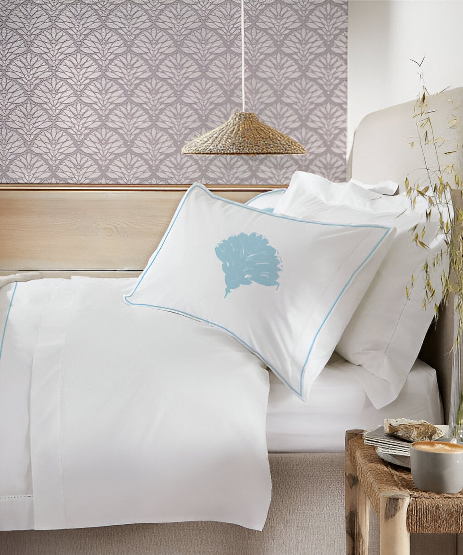 Leafy Embroidered Cotton Sateen Duvet Cover Set