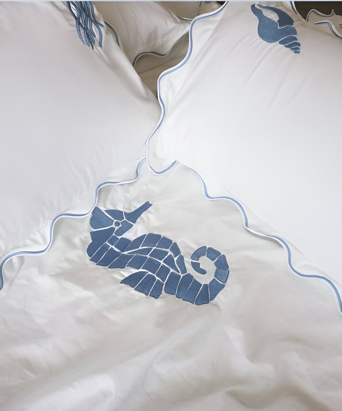 Seahorse Embroidered Cotton Sateen Duvet Cover Set