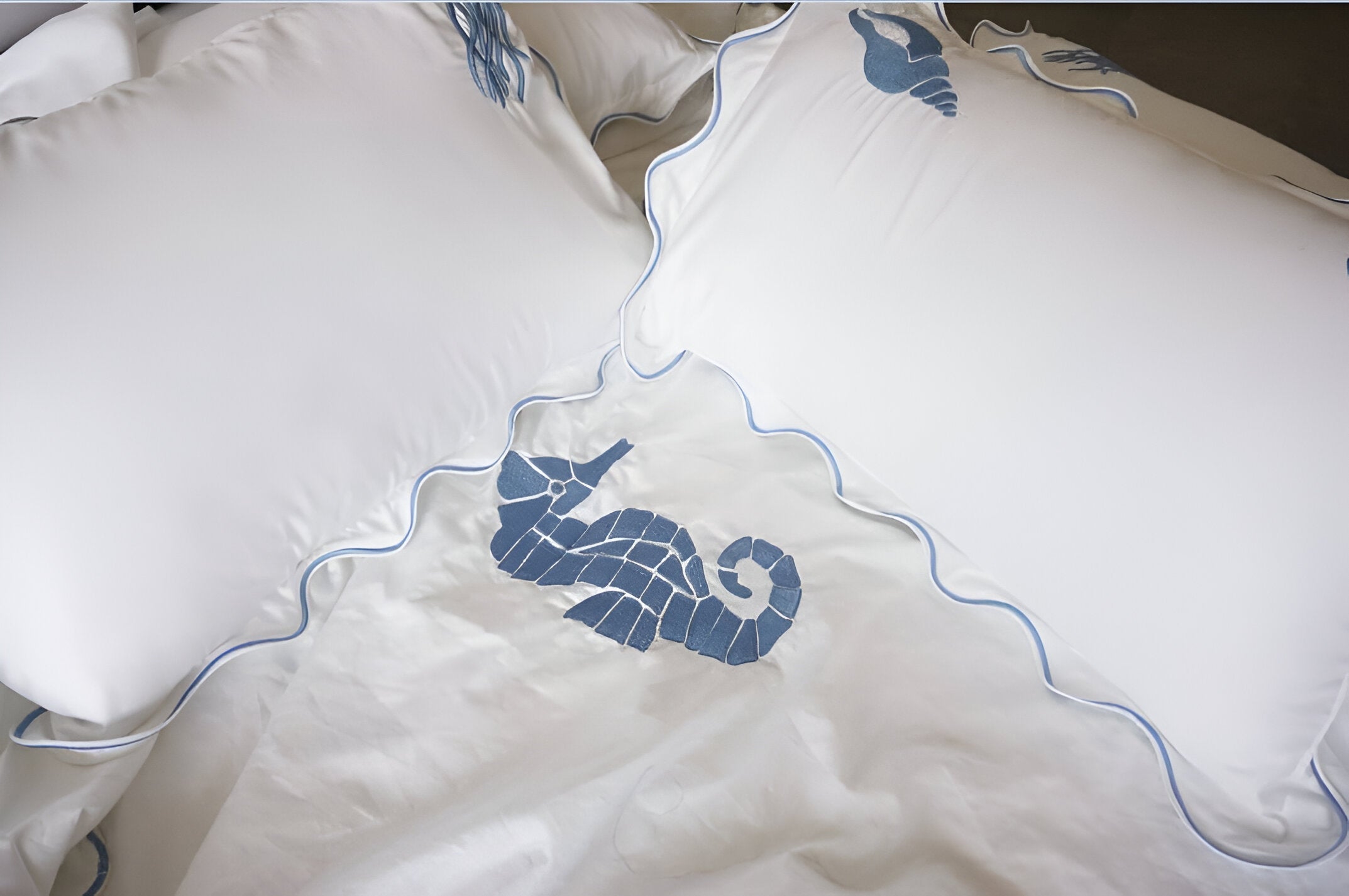 Seahorse Embroidered Cotton Sateen Duvet Cover Set