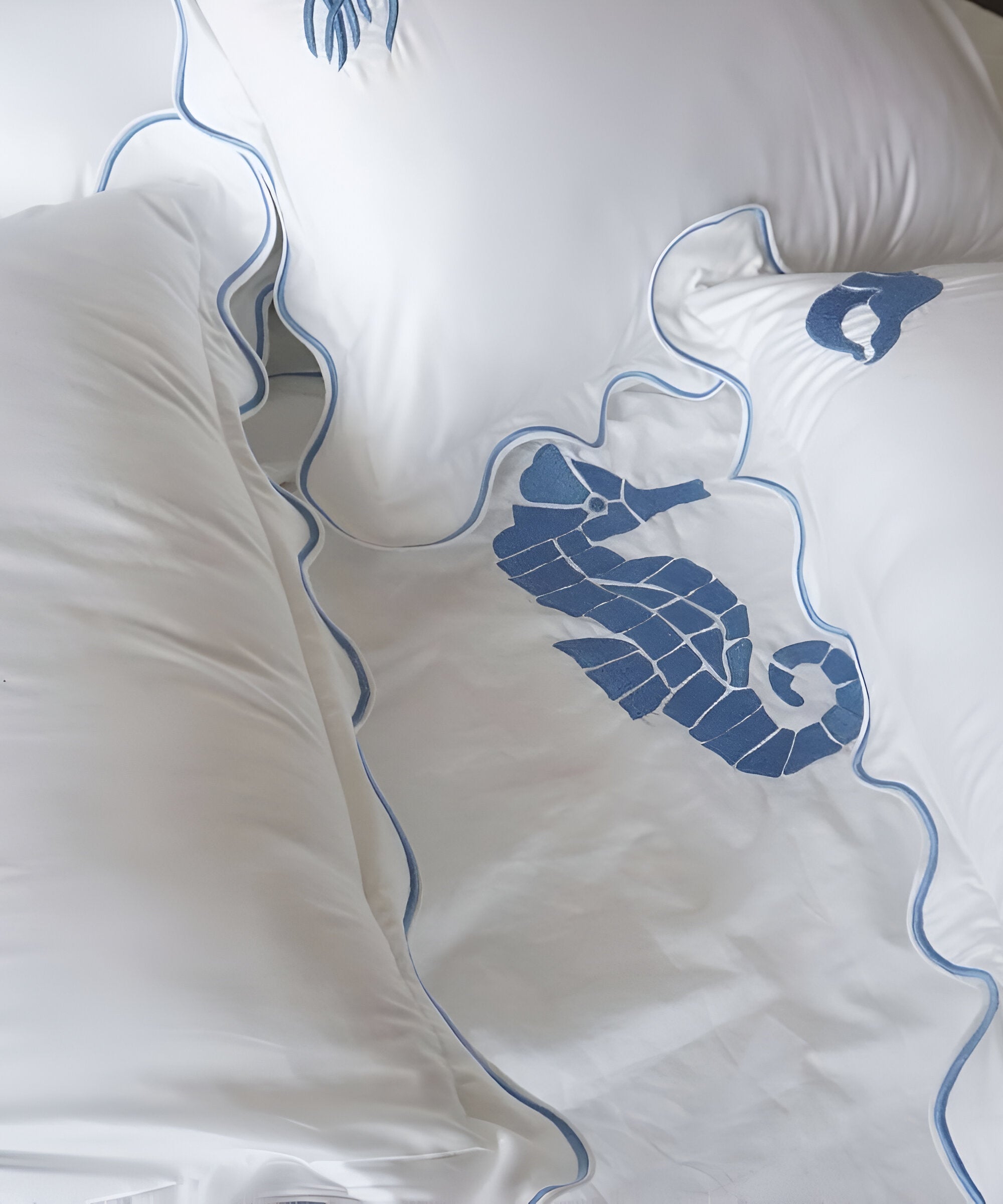 Seahorse Embroidered Cotton Sateen Duvet Cover Set