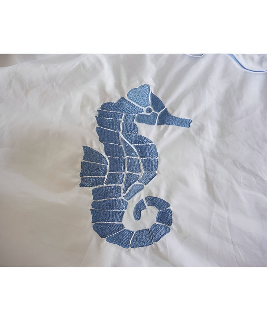 Seahorse Embroidered Cotton Sateen Duvet Cover Set