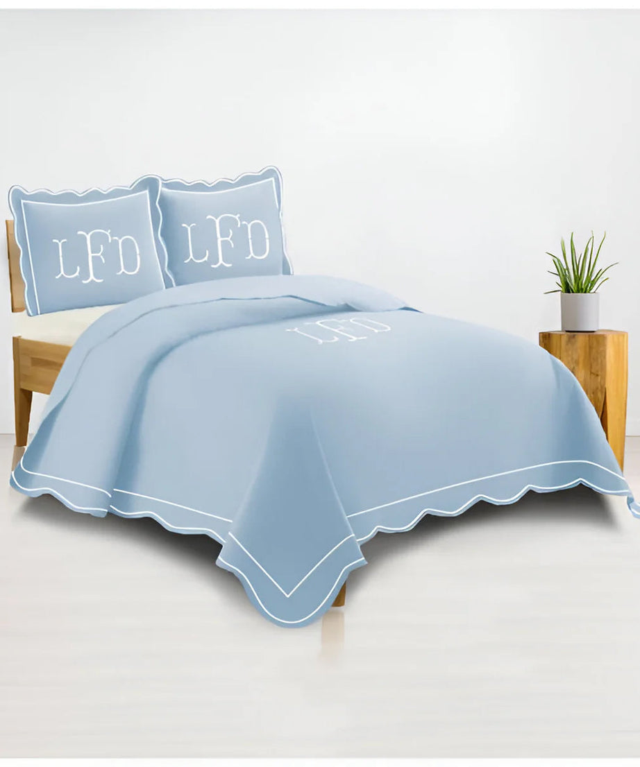Monogram 400TC Luxurious Wavy Embroidery & Border Cotton Sateen Duvet Cover Set
