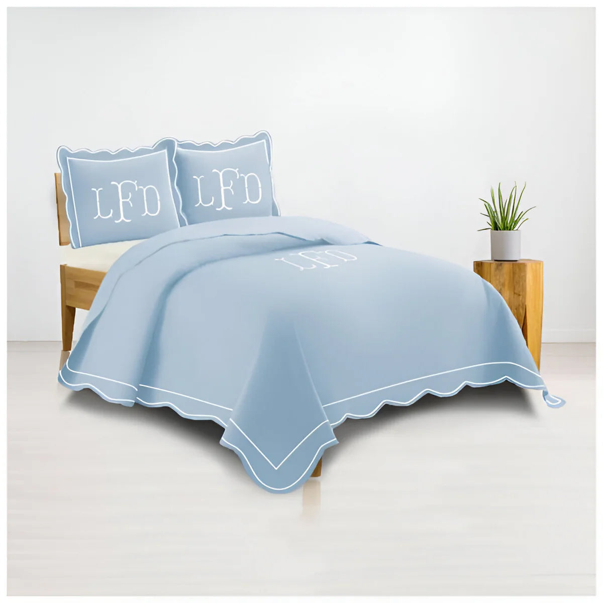 Monogram 400TC Luxurious Wavy Embroidery & Border Cotton Sateen Duvet Cover Set