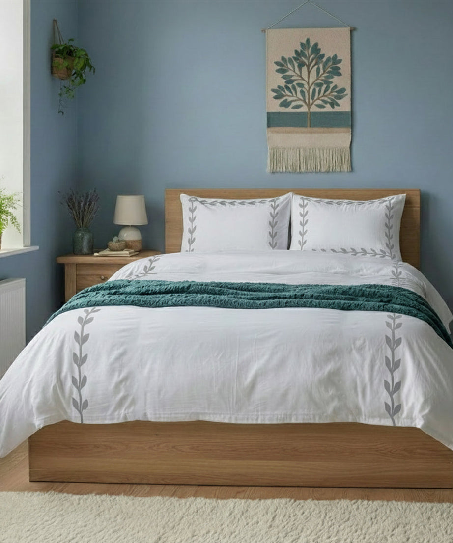 Layered Leaf Applique Cotton Duvet Cover Set
