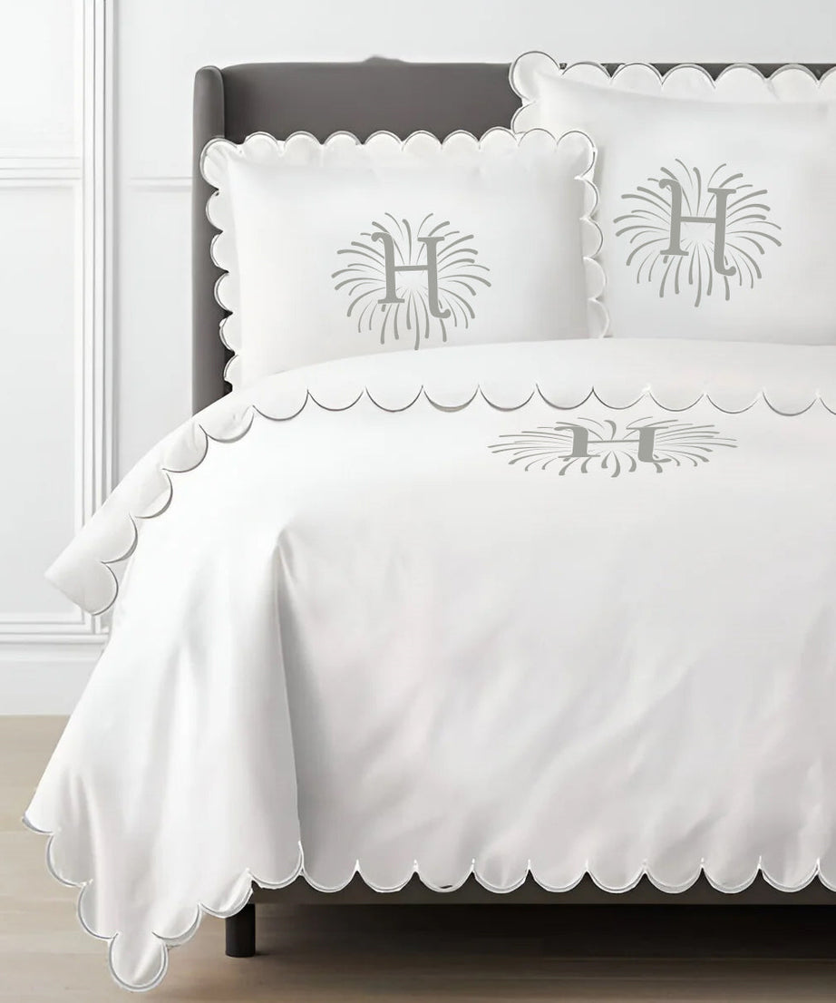 Monogram Allena 400TC Cotton Scallop Embroidery Sateen Solid Duvet Cover Set