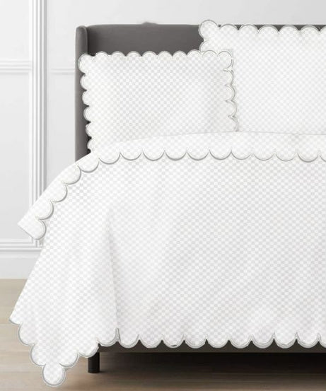 Allena 400TC Cotton Scallop Embroidery Sateen Microcheck Duvet Cover Set