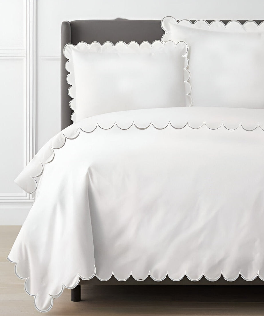 Allena 400TC Cotton Scallop Embroidery Sateen Solid Duvet Cover Set
