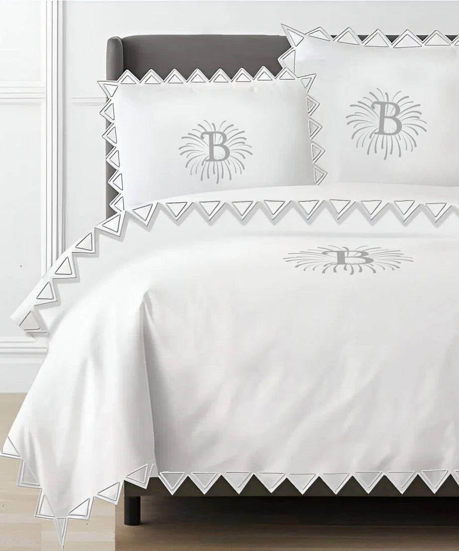 Monogram Ashley 400TC Cotton Traingle Embroidery Sateen Solid Duvet Cover Set