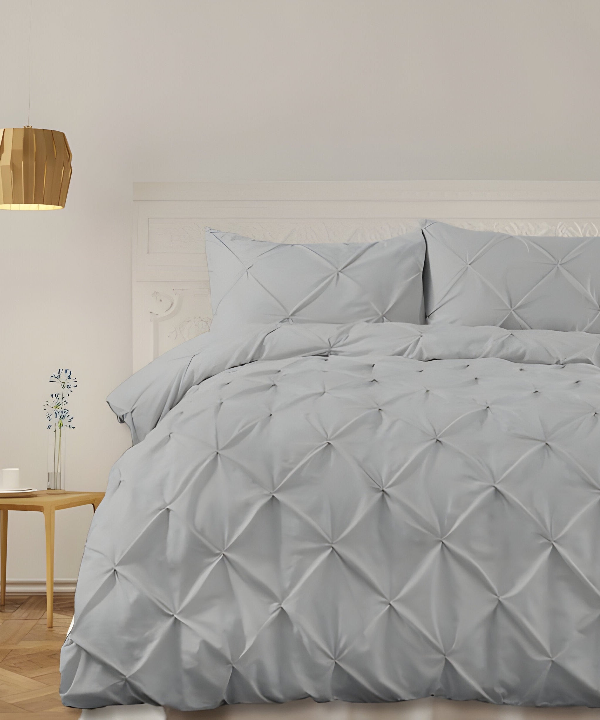 400TC Cotton Pintuck Sateen Solid Duvet Cover Set