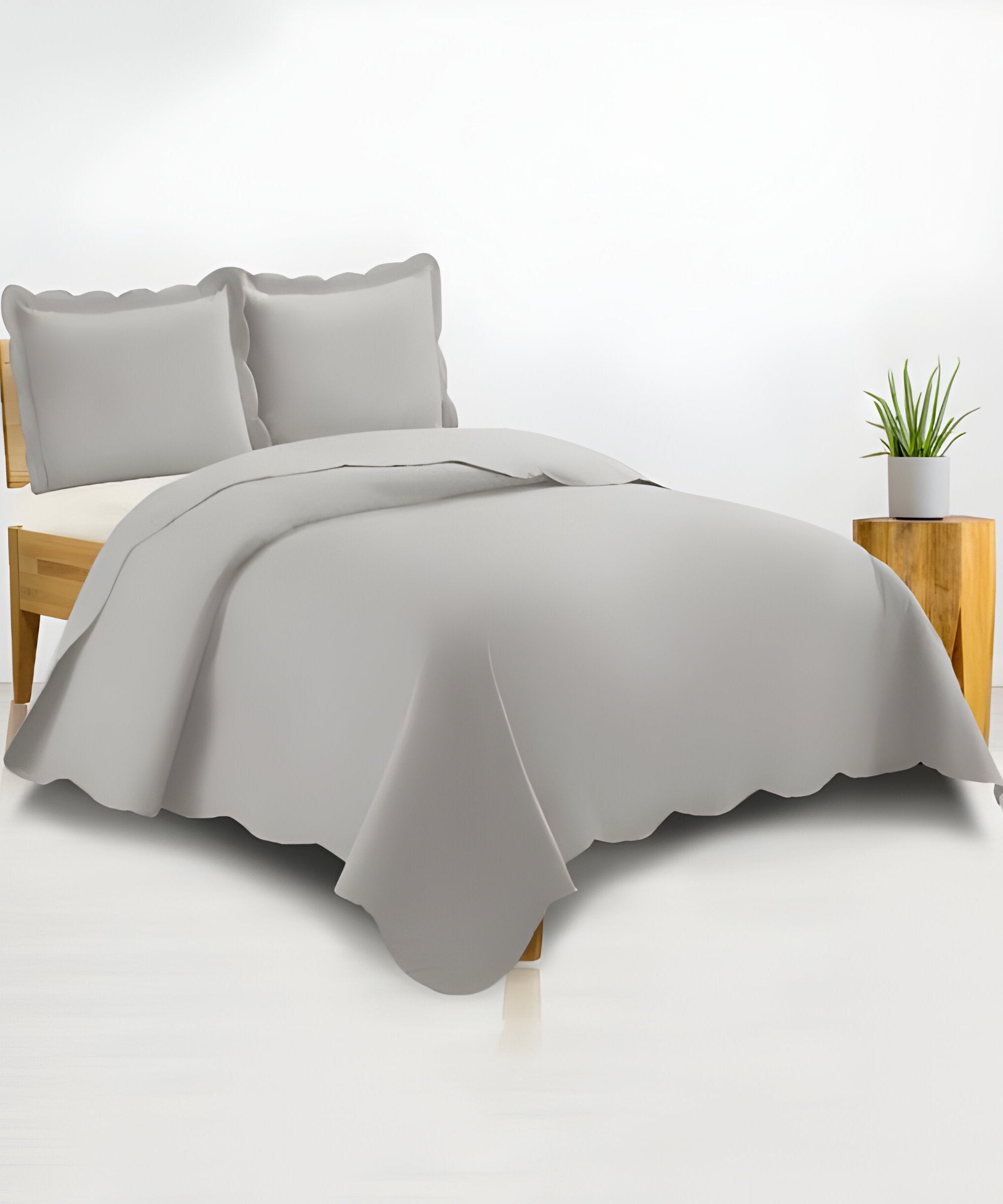 400TC Cotton Sateen Solid Scalloped Duvet Cover Set