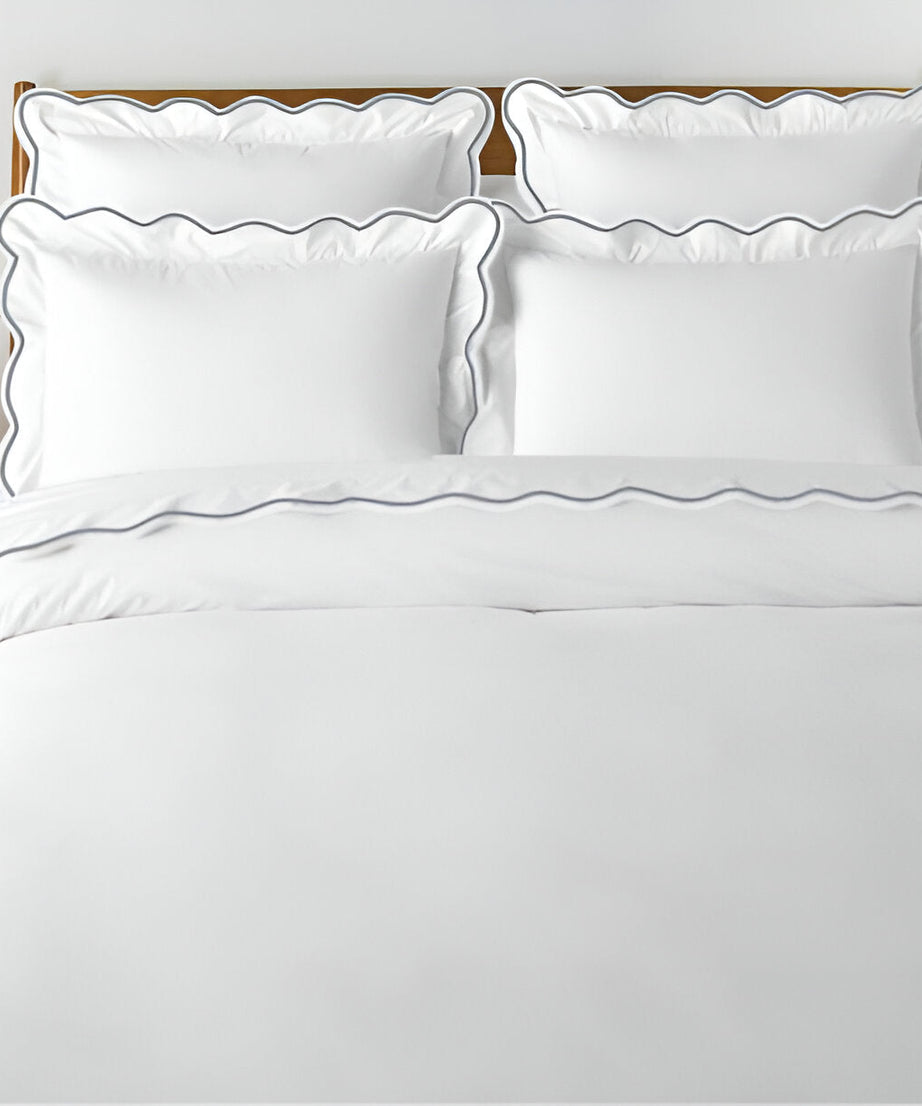 400TC Cotton Scallop Embroidery Sateen Solid Duvet Cover Set