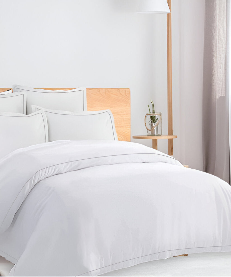 400TC Cotton Single Edge Embroidery Sateen Solid Duvet Cover Set