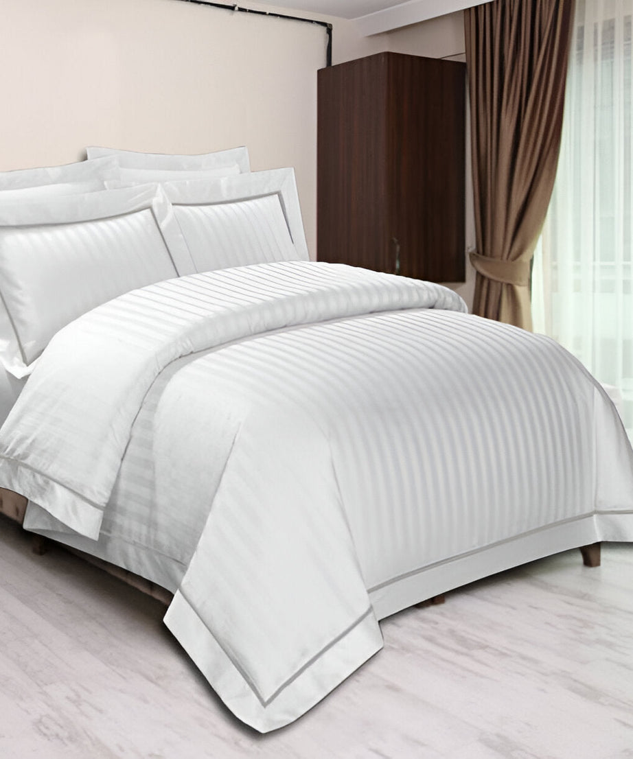 400TC Cotton Single Edge Embroidery Sateen Stripe Duvet Cover Set