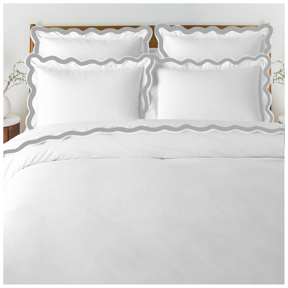 400TC Applique Scalloped Embroidery Cotton Duvet Cover Set