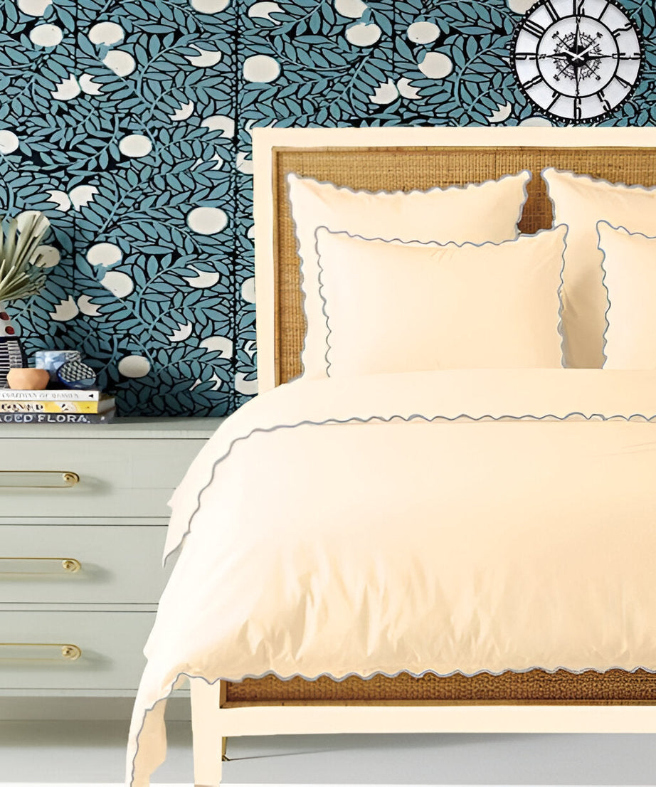 Ivory 400TC Cotton Small Scallop Embroidery Duvet Cover Set