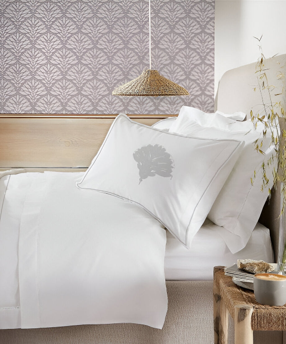 Leafy Embroidered Cotton Sateen Duvet Cover Set