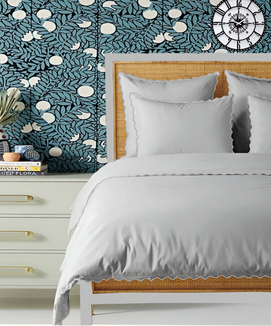 Light Grey 400TC Cotton Small Scallop Embroidery Duvet Cover Set