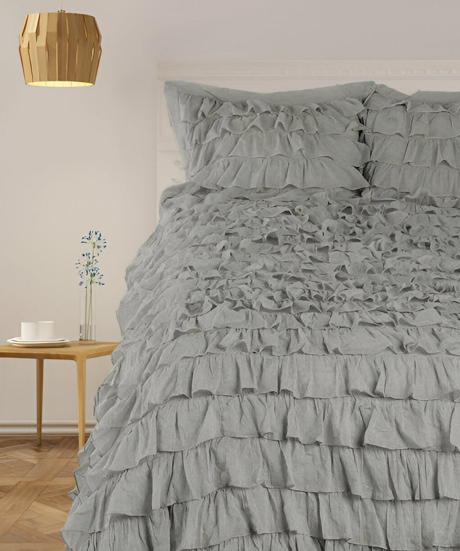 400TC Sateen Solid Cotton Waterfall Ruffle Duvet Cover Set