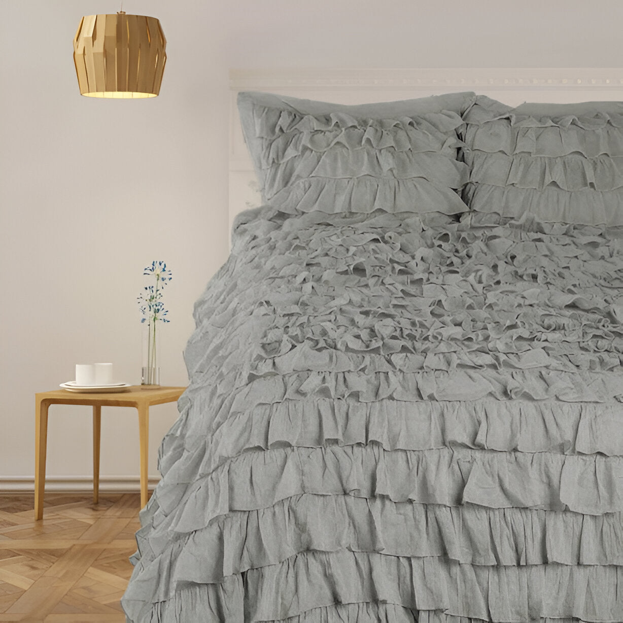 400TC Sateen Solid Cotton Waterfall Ruffle Duvet Cover Set