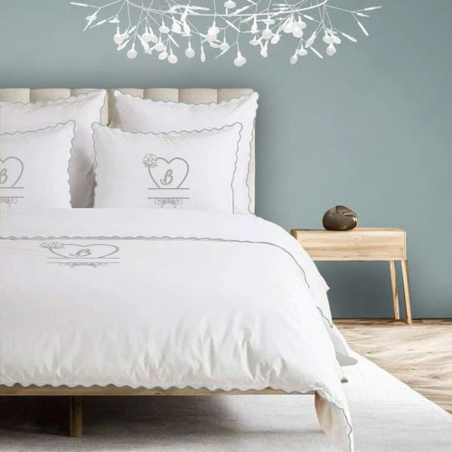 Monogram 400TC Cotton Small Scallop Embroidery Duvet Cover Set