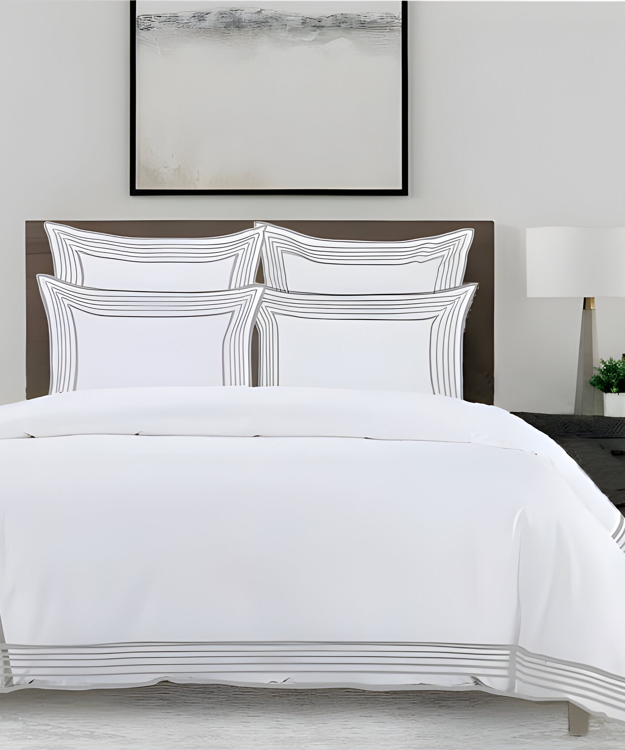 Smart Border 400TC Cotton Embroidery Sateen Solid Duvet Cover Set
