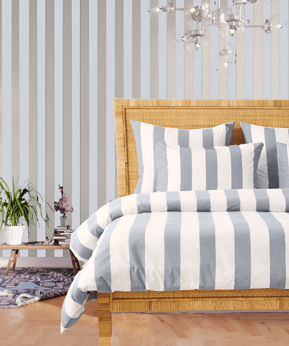400TC Stripe Border Frame Cotton Sateen Duvet Cover Set