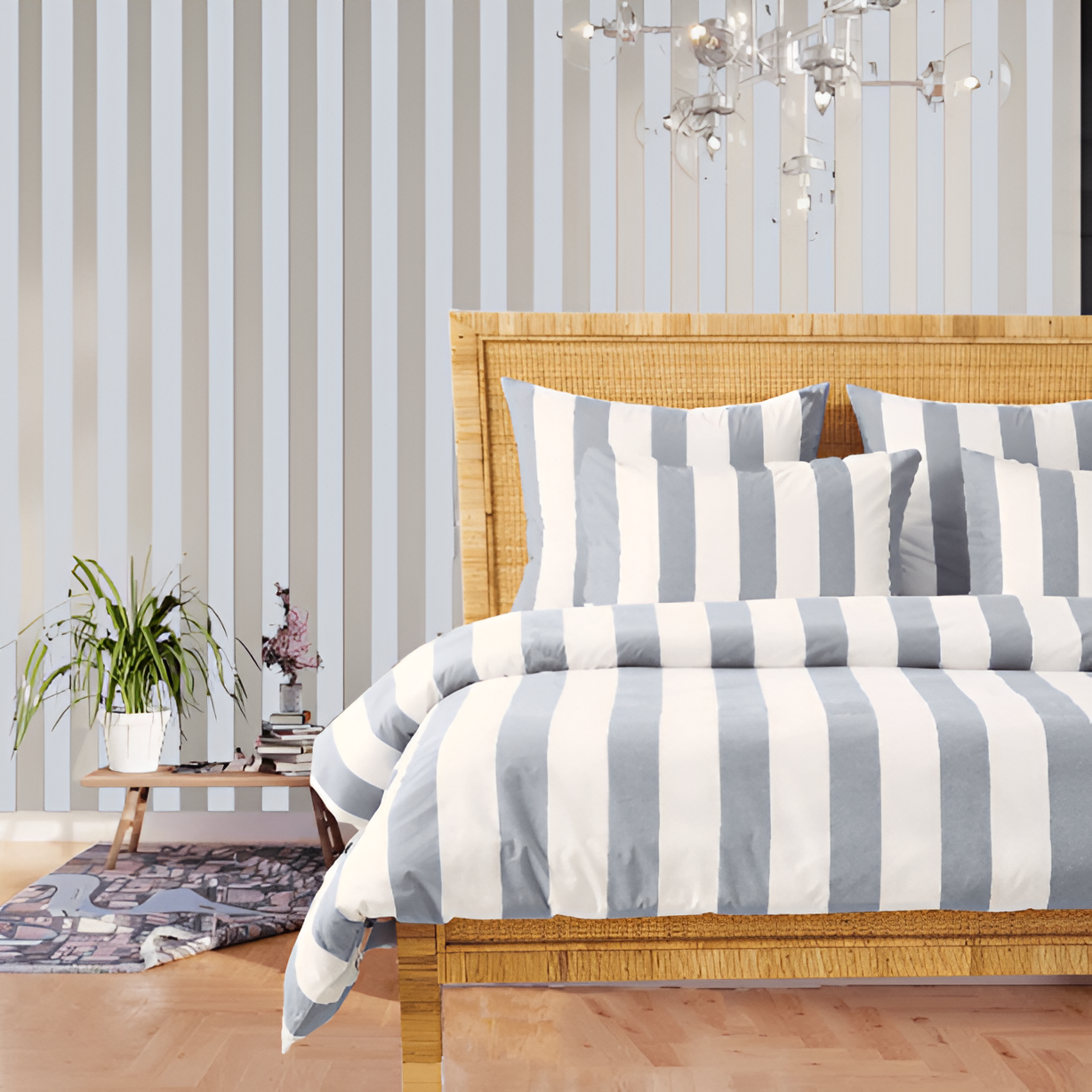 400TC Stripe Border Frame Cotton Sateen Duvet Cover Set