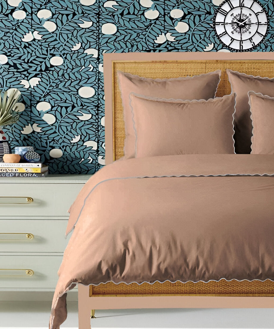 Taupe 400TC Cotton Small Scallop Embroidery Duvet Cover Set