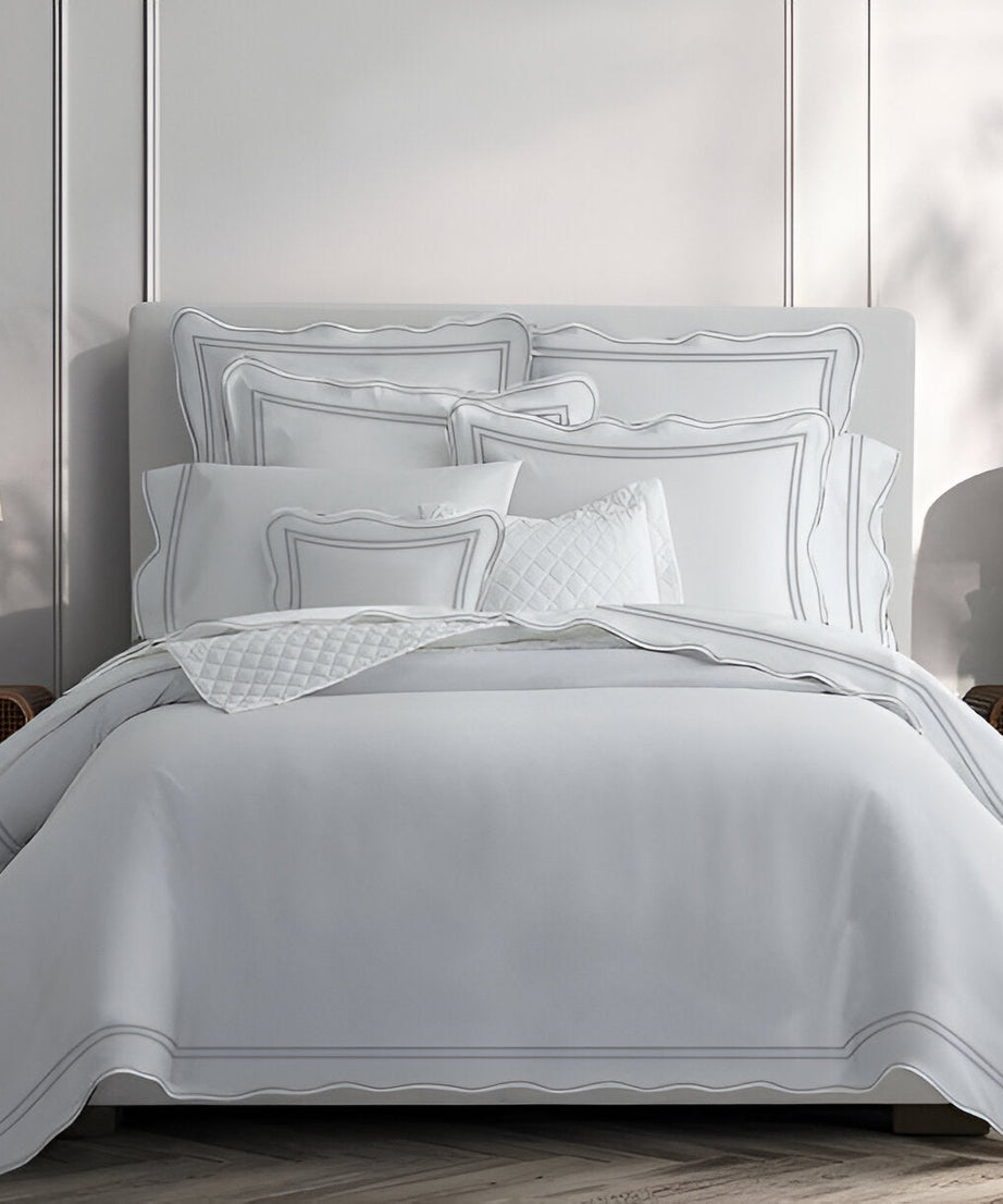 400TC Wavy Embroidery & Border Cotton Sateen Solid Duvet Cover Set