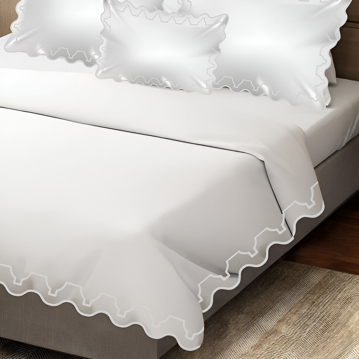 Imaginary Scallop 400TC Cotton Embroidery Sateen Solid Duvet Cover Set