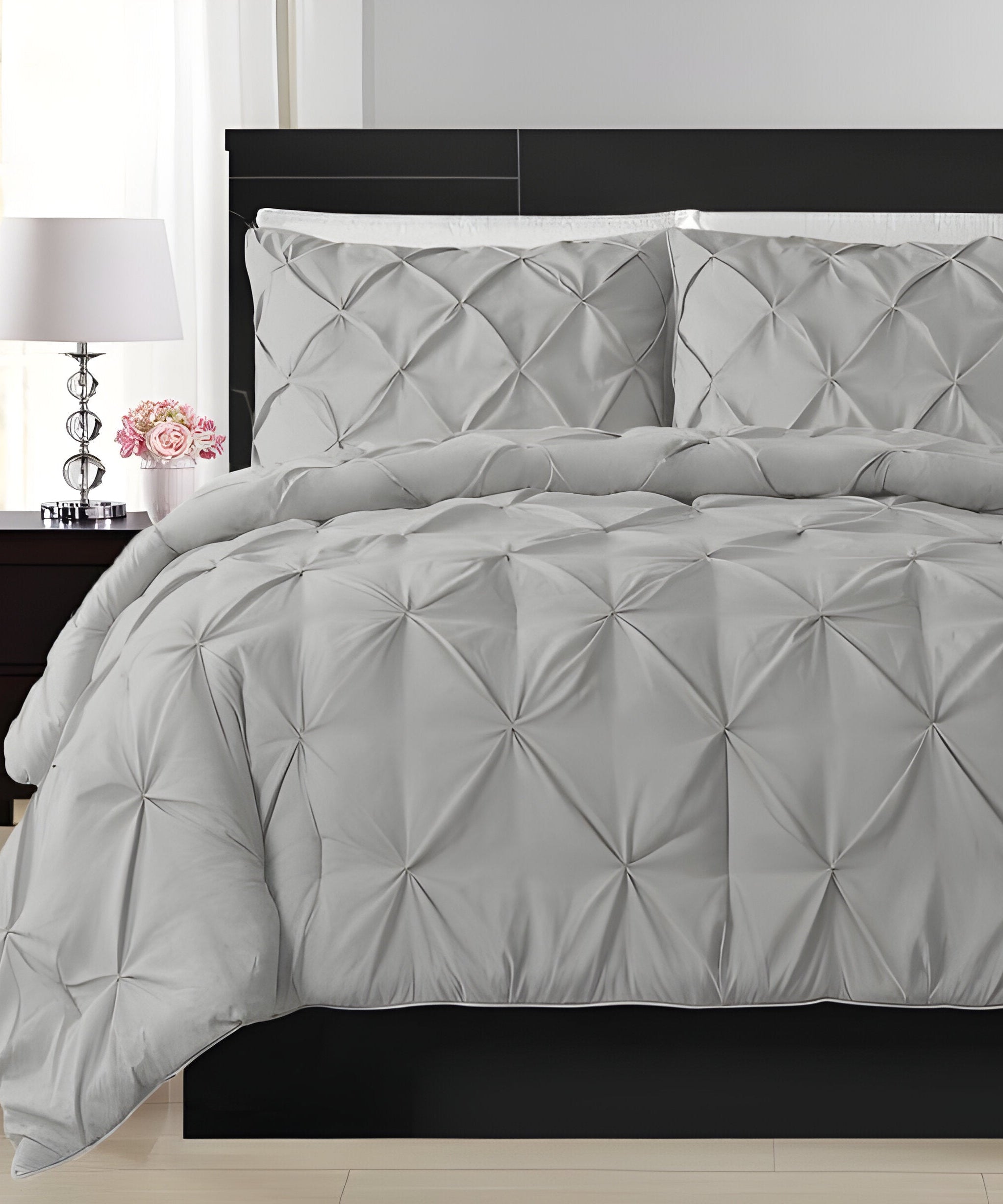 400TC Cotton Pintuck Sateen Solid Duvet Cover Set