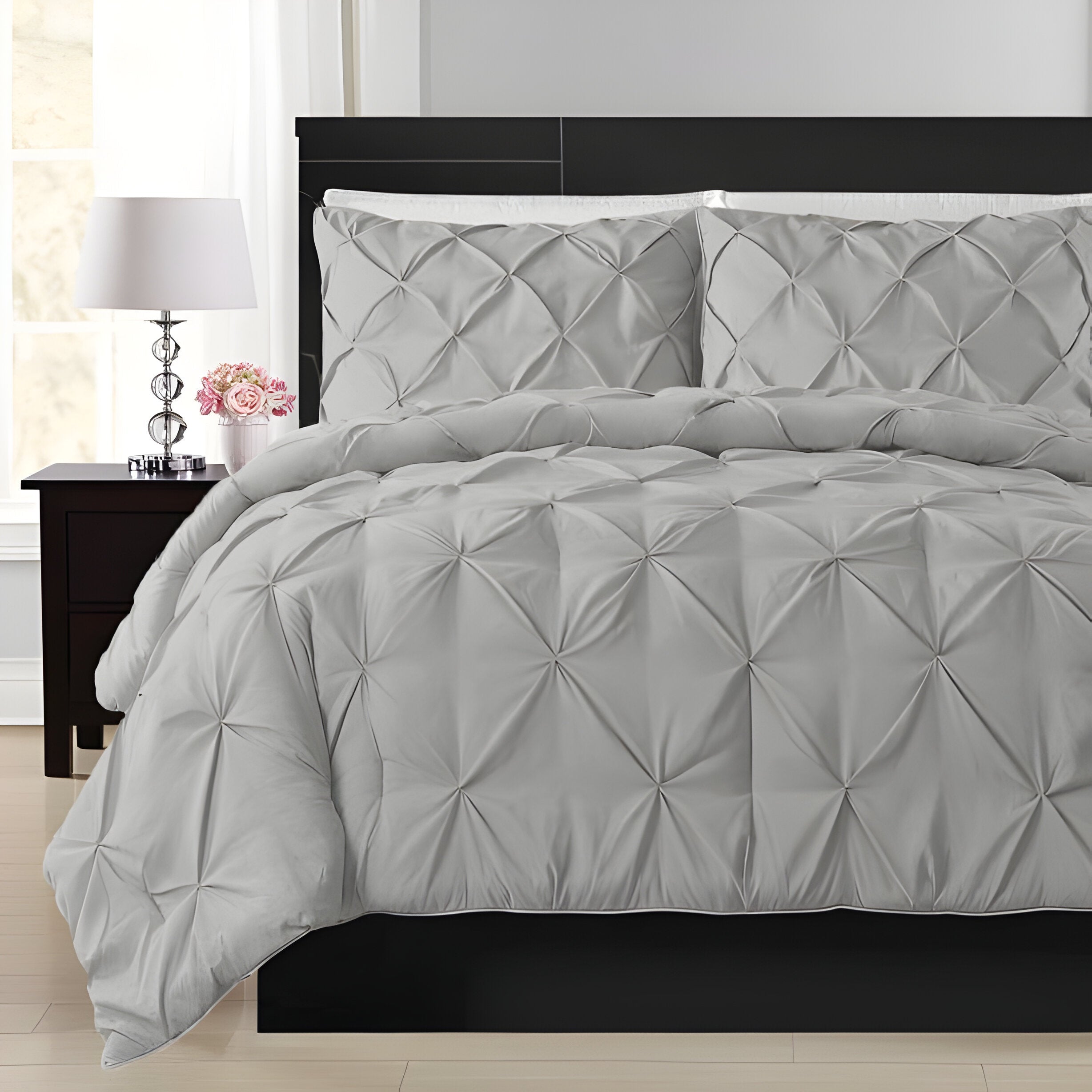 400TC Cotton Pintuck Sateen Solid Duvet Cover Set