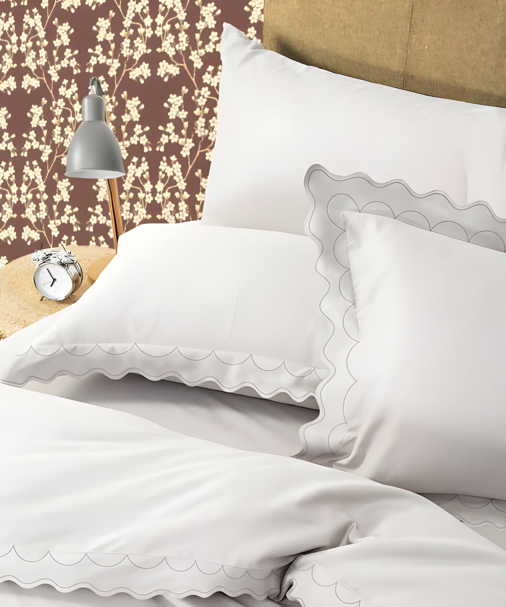 400TC Cotton Sateen Double Scallop Embroidery Duvet Cover Set