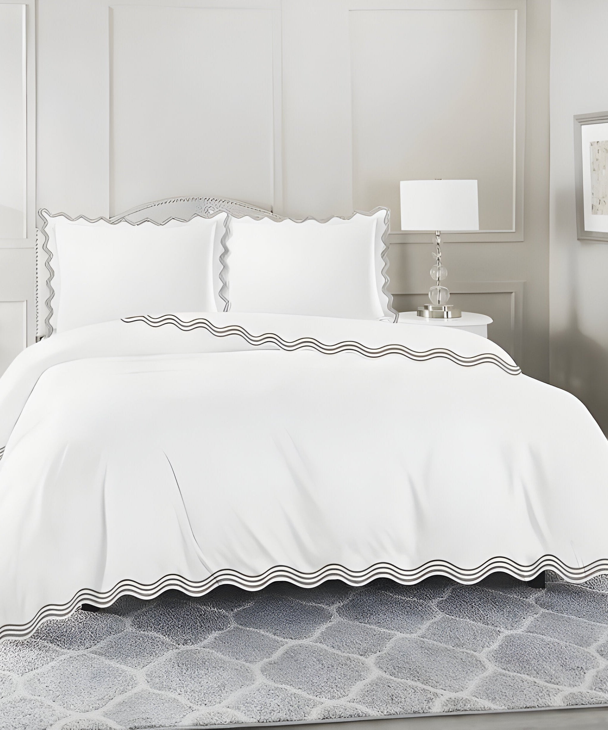 400TC Cotton Sateen Triple Scallop Embroidery Duvet Cover Set