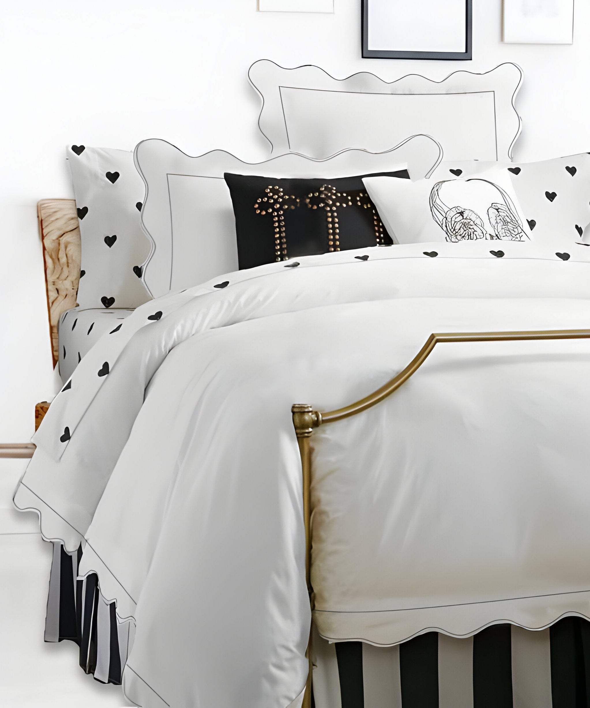 400TC Cotton Scallop Embroidery & Border Sateen Solid Duvet Cover Set