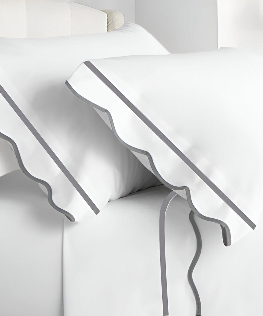 400TC Cotton Scallop Embroidery & Border Sateen Solid Pillowcases (Set Of 2)