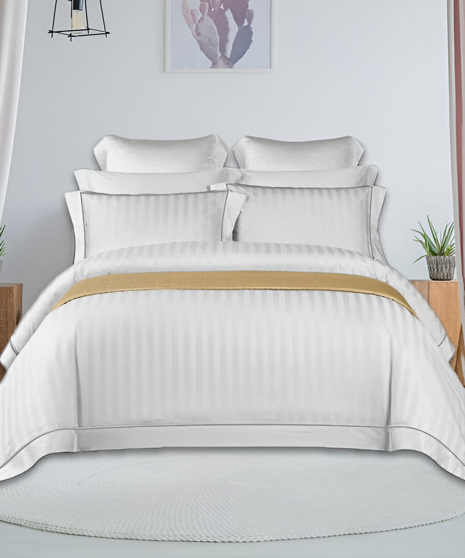 400TC Cotton Single Edge Embroidery Sateen Stripe Duvet Cover Set