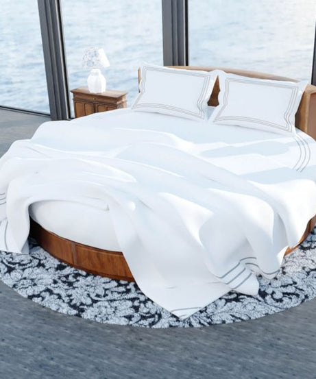 400TC Cotton Triple Embroidery Sateen Solid Round Duvet Cover Set