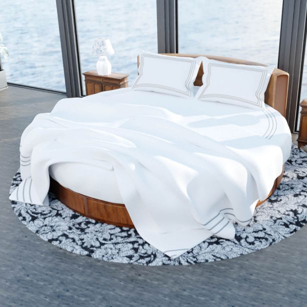 400TC Cotton Triple Embroidery Sateen Solid Round Duvet Cover Set