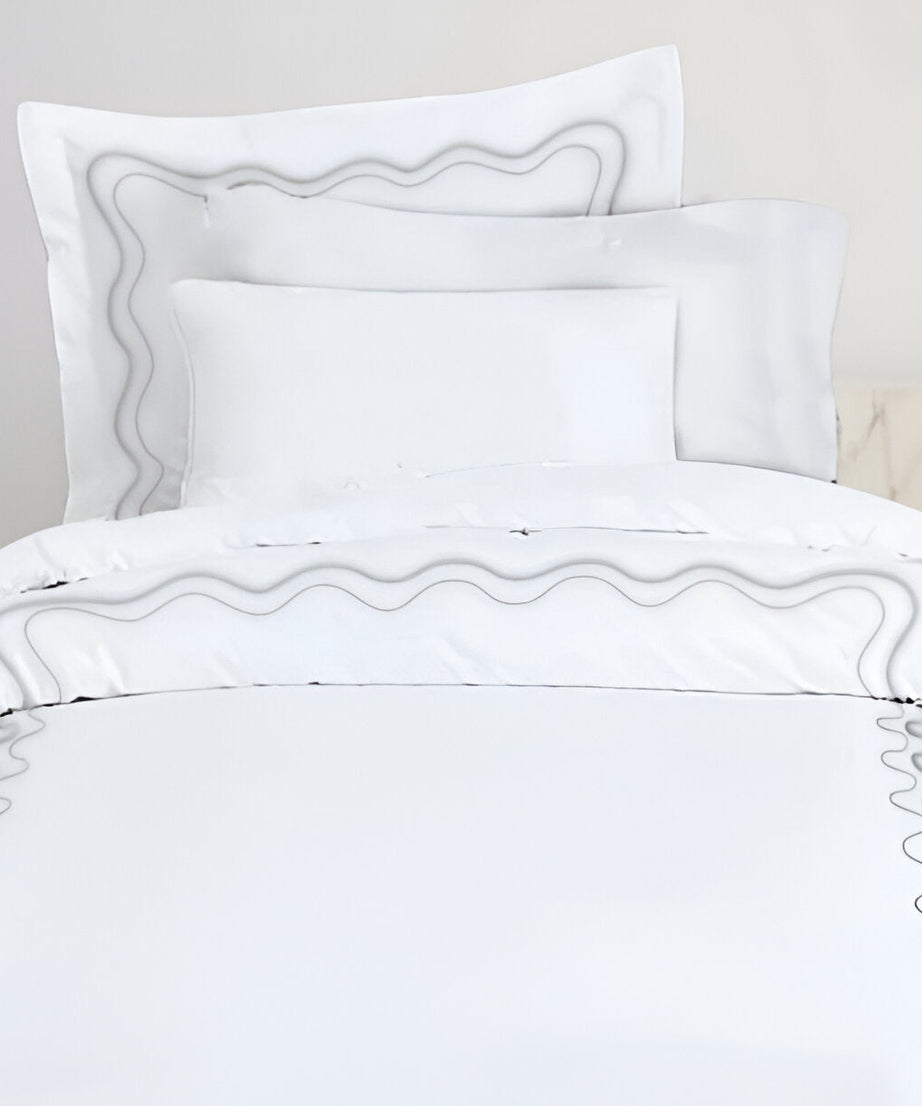 Double Wavy Embroidered Cotton Duvet Cover Set