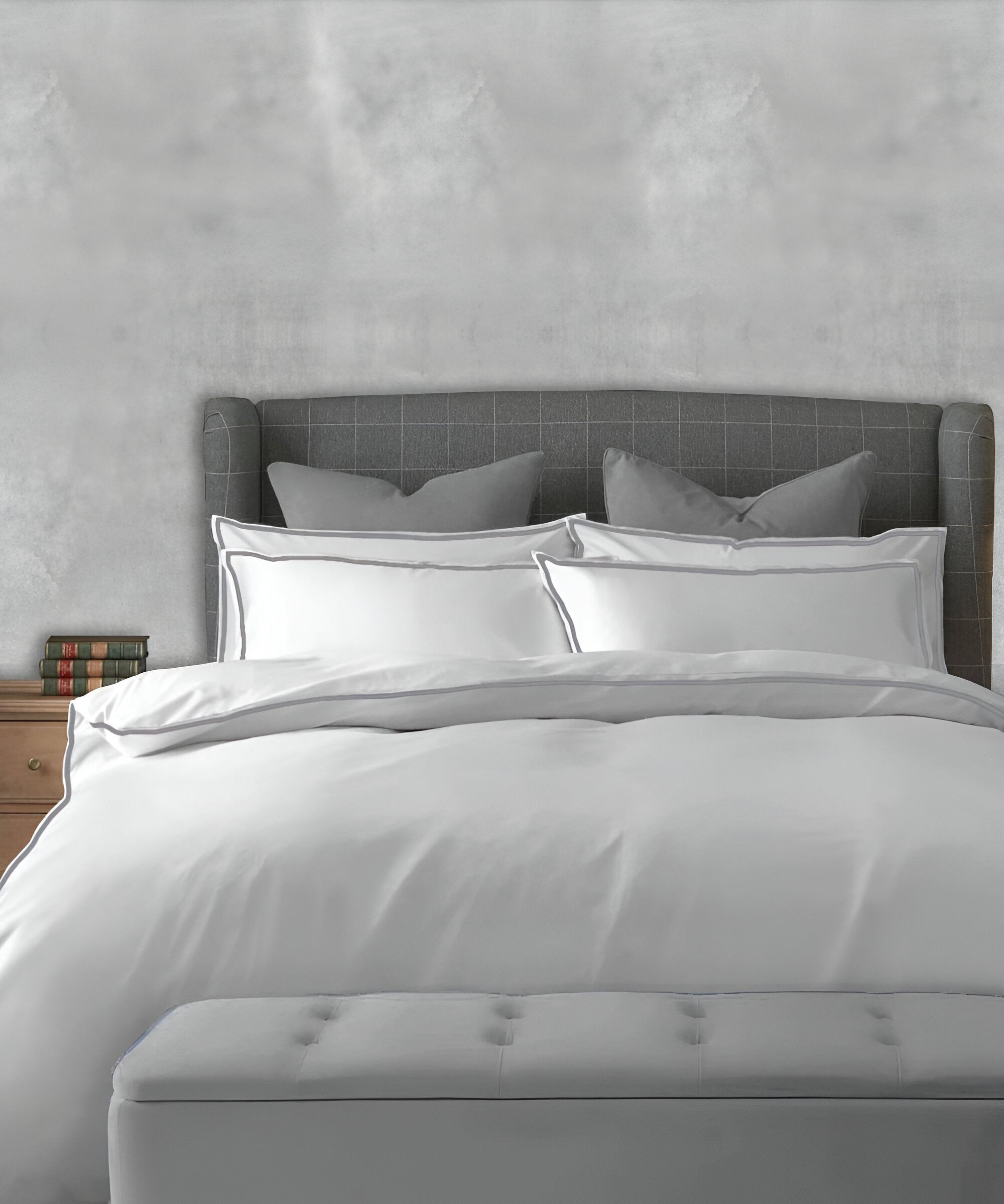 400TC Embroidery Cotton Sateen Solid Duvet Cover Set