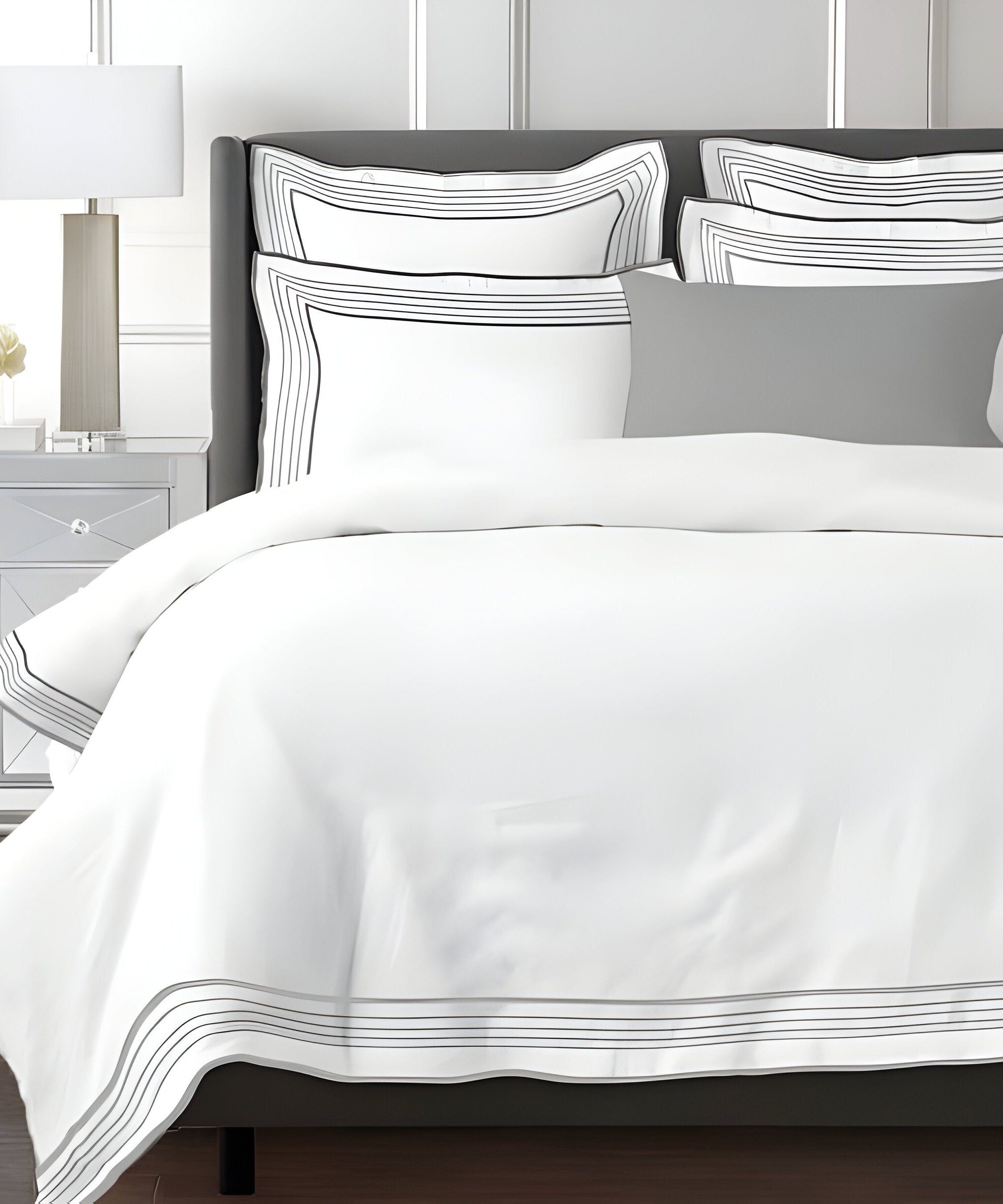 Smart Border 400TC Cotton Embroidery Sateen Solid Duvet Cover Set