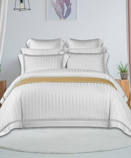 400TC Cotton Double Edge Embroidery Sateen Stripe Duvet Cover Set