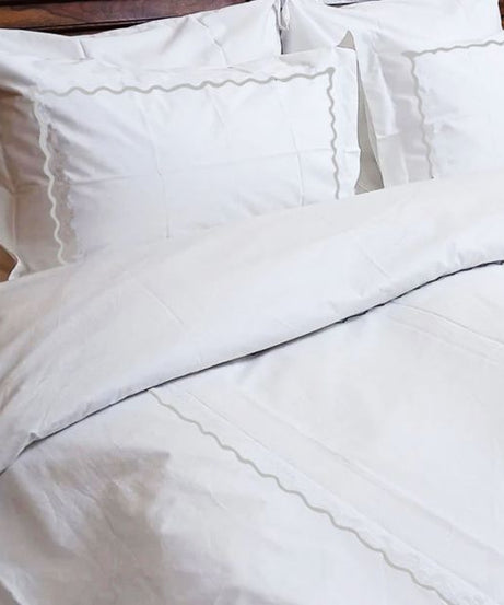 Ava 400TC Cotton Scallop Embroidery Sateen Solid Duvet Cover Set