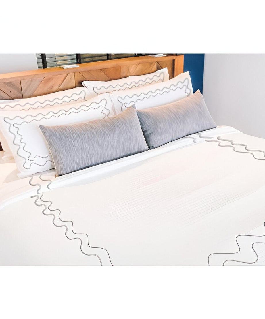 Double Wavy Embroidered Cotton Duvet Cover Set
