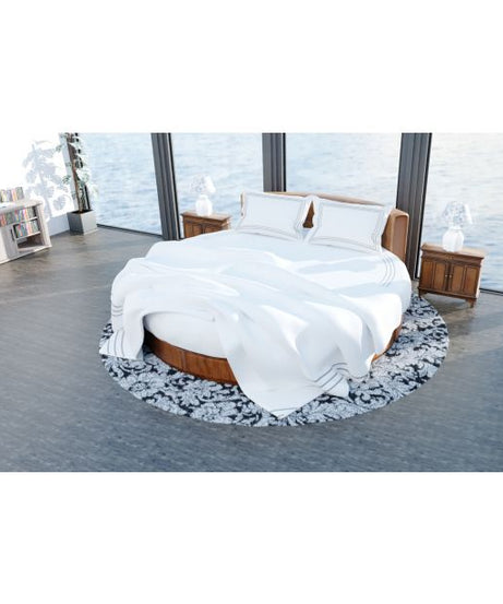 400TC Cotton Triple Embroidery Sateen Solid Round Duvet Cover Set
